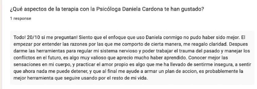 Testimonio de Diana sobre entender las razones de su comportamiento y las herramientas aprendidas en terapia con Daniela Cardona